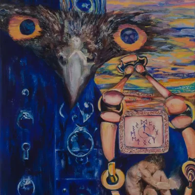 bonnie fernandez psychotherapy in Monterey, California- expressive arts process and integration. Painting with owl eyes.